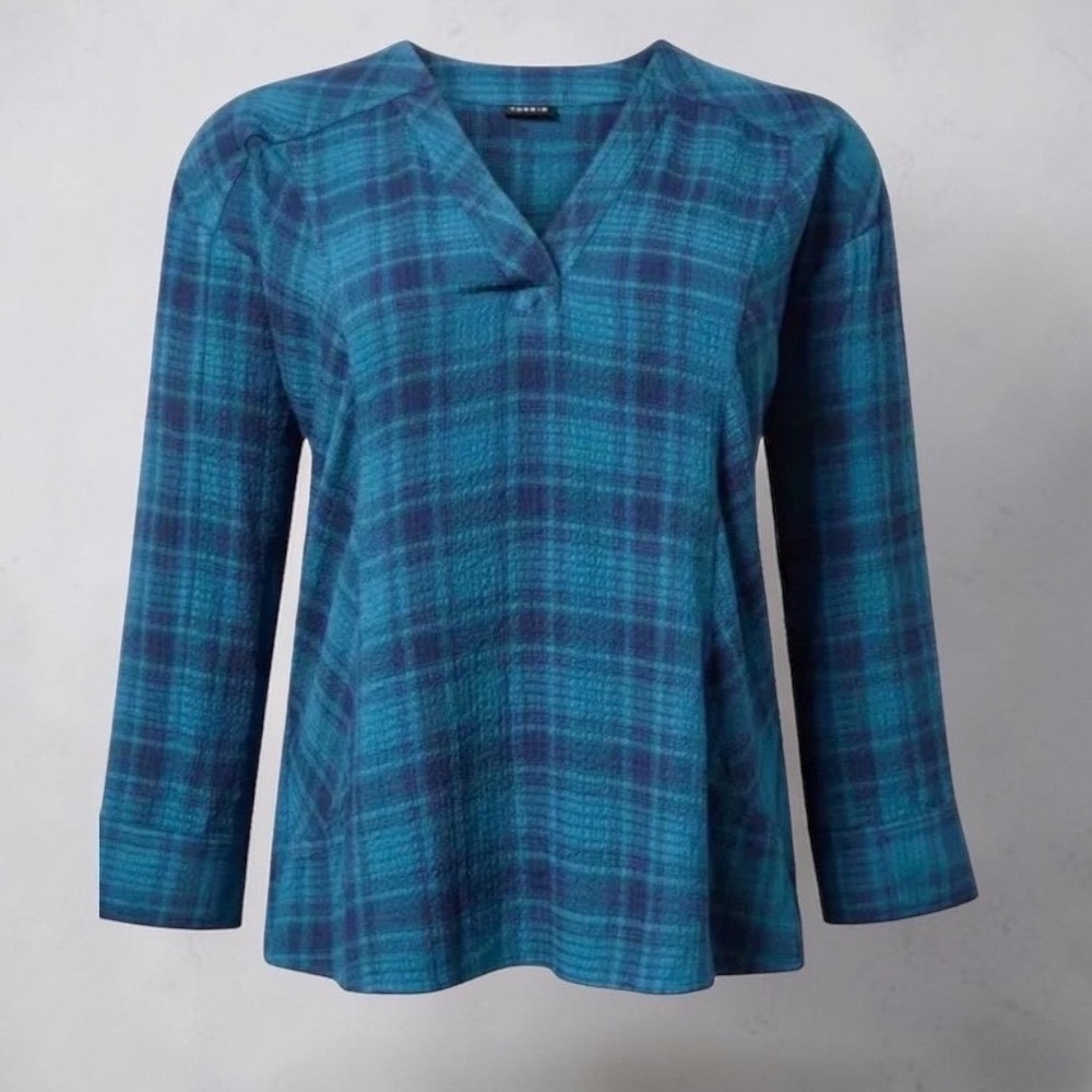 TORRID Crinkle Flannel Blue Plaid‎ Gauze Relaxed Tunic NWT Size 5X